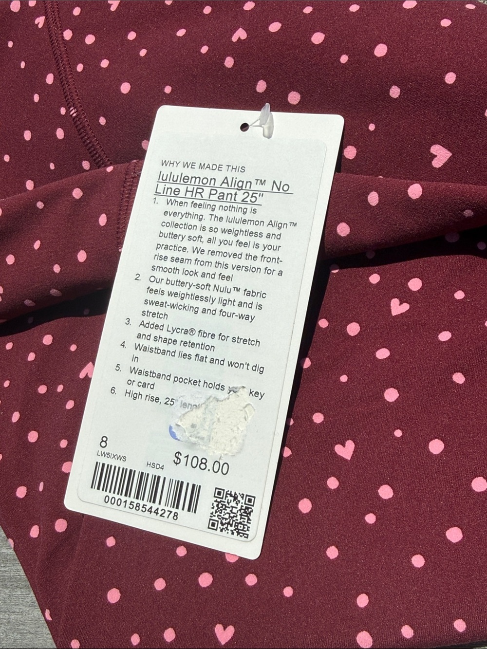 Lululemon Align No Line High-Rise Pant 25" Size 8 Heart Dot Burgundy Bay NWT - Picture 2 of 5